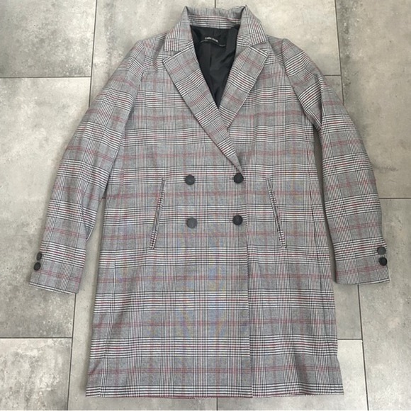 NWOT Zara basic gray plaid checkered coat blazer XS - Picture 5 of 13